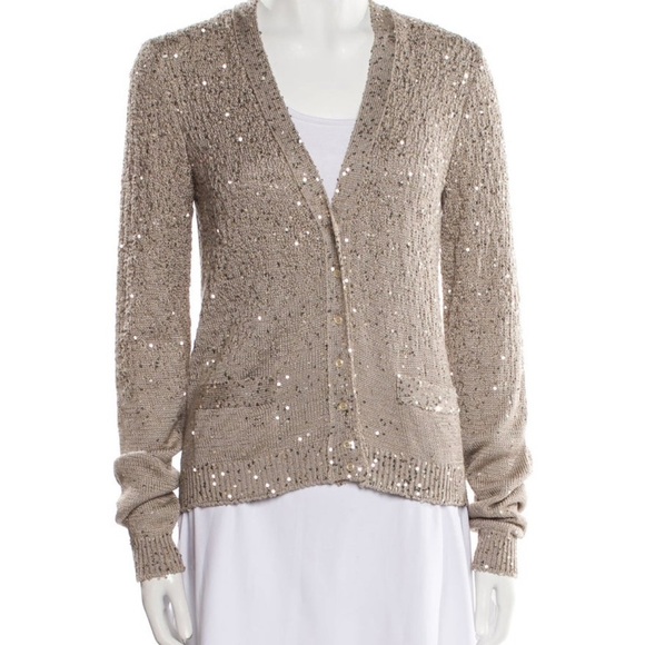 Yves Saint Laurent Beige Sequin Cardigan
